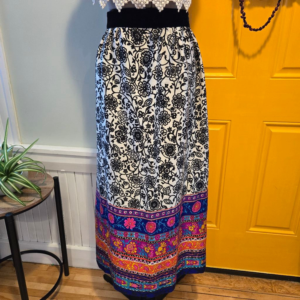Vintage Alex Colman Paisley Rainbow Boho Velvet Floral Maxi Skirt Women's Small